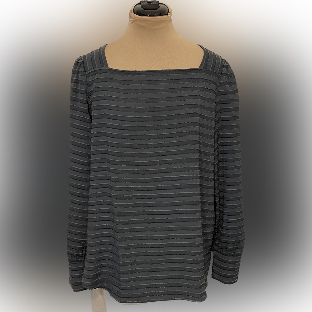 LOFT Square Neck Raised Stripe Long Sleeve Blouse - Picture 1 of 8